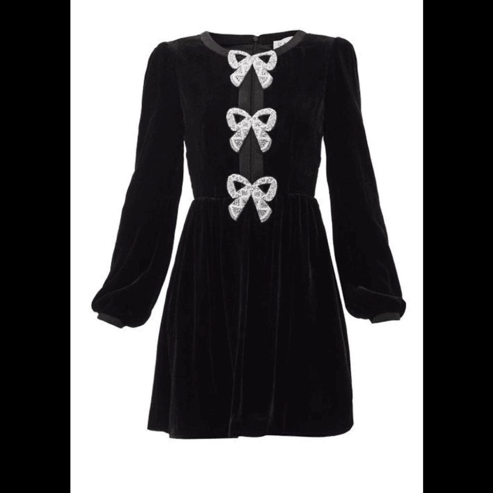 Saloni Camille Bow Embellished Velvet Mini Dress